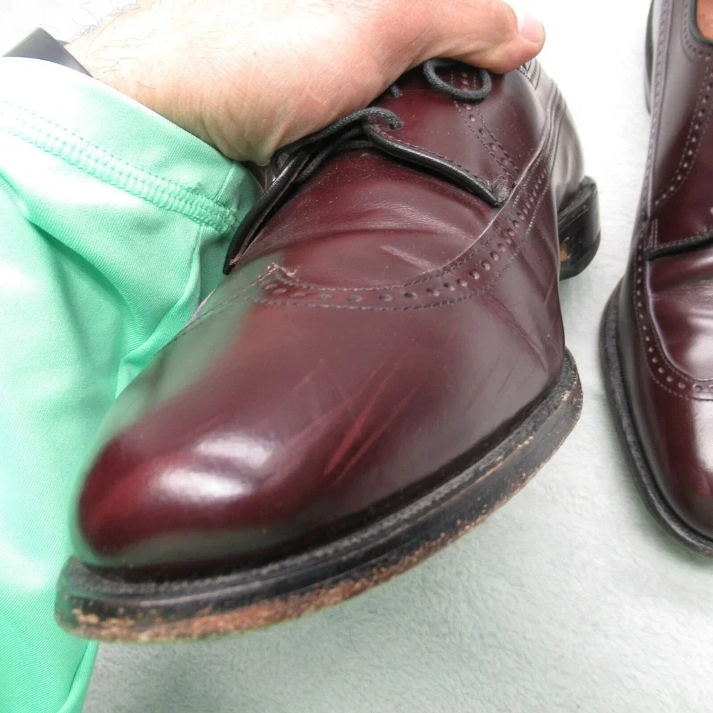 Allen Edmond  Oxford Dress Shoes Men 10 C Burgundy WIngtip Leather Luxe USA Made